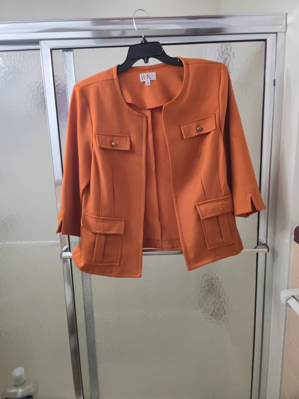 Preowned, R&K Originals Orange Collarless Pocket Blazer for Women. Sz 16. $45.